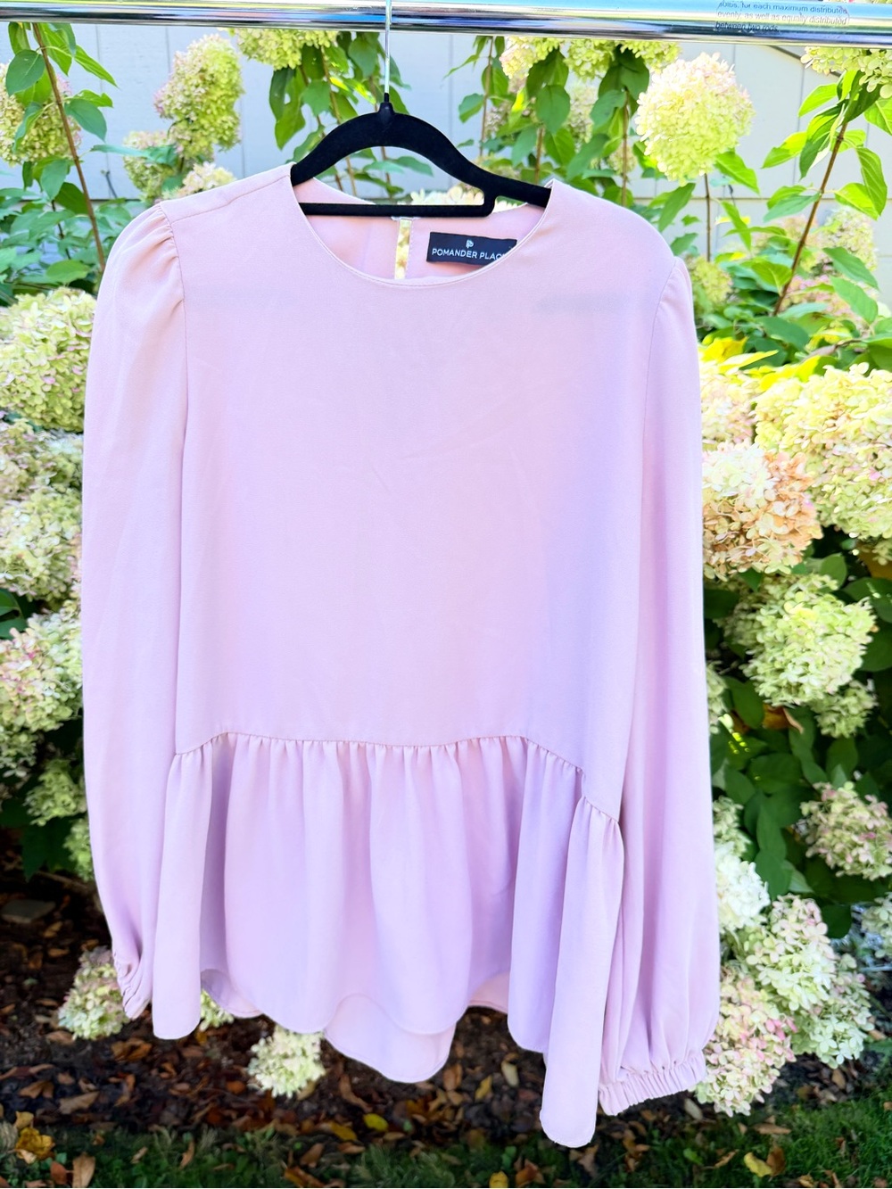 Pomander Place Blush Peplum Long-Sleeve Blouse
